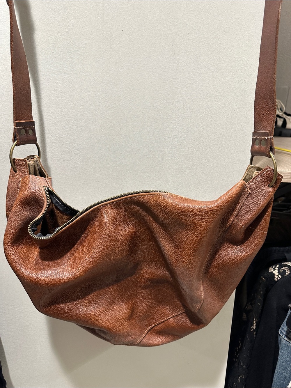 Classic Brown Leather Hobo Shoulder Bag